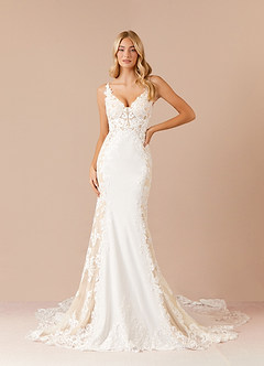 Azazie Estephanie Wedding Dresses Diamond White Champagne Mermaid Sequins Stretch Crepe Dress image1