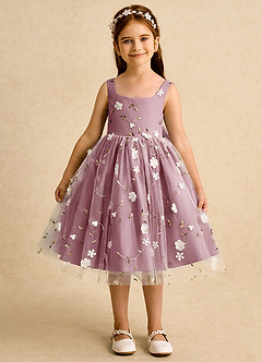 Azazie Bean Flower Girl Dresses Vintage Mauve Ball-Gown Sleeveless Tulle Dress image1