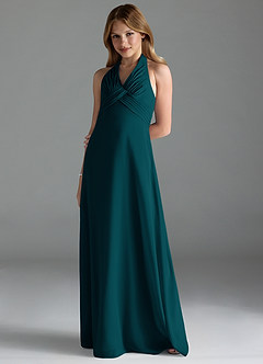 Azazie Tessie Junior Pine A-Line Pleated Chiffon Dress image1