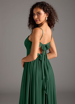 Azazie Zeya Bridesmaid Dresses Dark Green A-Line Pleated Mesh Dress image6
