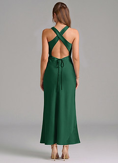 Azazie Evadne Vestidos de damas de honor Vestido de Verde Oscuro de Satén Elástico de Corte Recto con Plisado image5