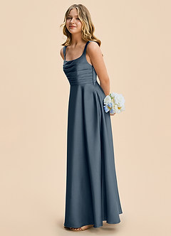 Azazie Azaria Junior Twilight A-Line Pleated Stretch Satin Dress image4