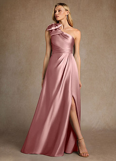 Azazie Easton vestidos de madre de la novia Vestido de Rosa Polvorienta de Satén Elástico de Corte en A con Hombro unilateral image4
