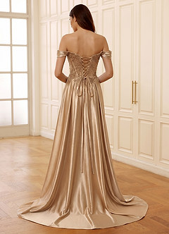 Rowane Champagner Korsett-Strass-Abendkleid aus durchsichtiger Spitze image2