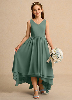 Azazie Kitten Junior Formal vestidos de niña de las flores Vestido de Eucalipto de Gasa de Corte En A image4