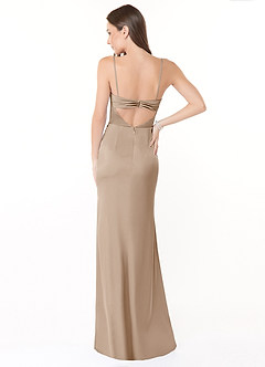 Azazie Leonis Bridesmaid Dresses Taupe Mermaid Pleated Stretch Satin Convertible Dress image3