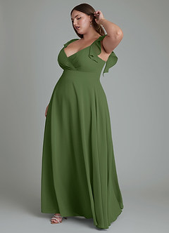 Azazie Leilani Bridesmaid Dresses Olive A-Line Pleated Chiffon Dress image10