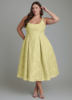 Azazie Amalie Bridesmaid Dresses Lemon Sorbet A-Line Pleated Floral Burnout Dress image9