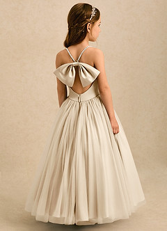 Azazie Aurora Blumenmädchenkleider A-Linie Schleifen Tüll Kleid Champagner image1