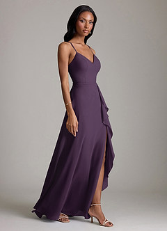 Azazie Naeem Bridesmaid Dresses Plum A-Line V-Neck Ruffle Chiffon Dress image4