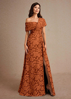 Azazie Milton Mother of the Bride Dresses Burnt Orange A-Line Pleated Floral Burnout Dress image5