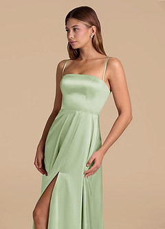 Azazie Wren 신부 들러리 드레스 A라인 스트랩리스 메탈릭 새틴 바닥 길이 드레스 image6