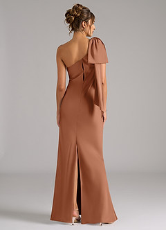 Azazie Capri Robes de demoiselle d'honneur Robe Sirène en Satin extensible Ue épaule Bronze image2