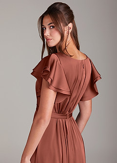 Azazie Daphne Bescheidene Brautjungfernkleider A-Linie Gestreift Stretch-Satin Bodenlänge Kleid image2