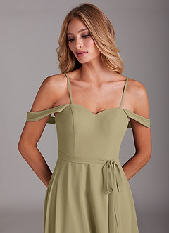 Azazie Aaron Bridesmaid Dresses Moss Green A-Line Off the Shoulder Chiffon Convertible Dress image2