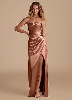 Azazie Leonis Bridesmaid Dresses Bronzer Mermaid Pleated Metallic Satin Convertible Dress image1