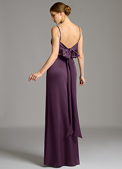 Azazie Adriane Bridesmaid Dresses Plum Sheath Bow Stretch Satin Dress image5