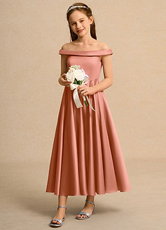 Azazie Teeny Junior Formal vestidos de niña de las flores Vestido de Mai Tai de Satin Mate de Corte En A con Plisado image1