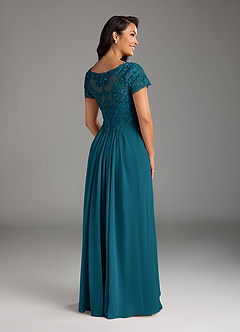 Azazie Dunja Mother of the Bride Dresses Ink Blue A-Line V-Neck Lace Chiffon Dress image4
