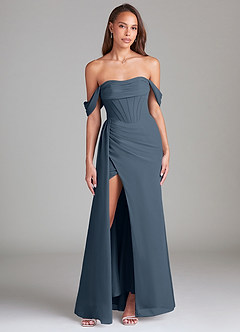 Azazie Amyra Bridesmaid Dresses Neptune Sheath Off the Shoulder Chiffon Convertible Dress image1