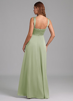 Azazie Rosaline Vestidos de damas de honor Vestido de Salvia Polvorienta de Satén Elástico de Corte en A con Corte Lateral image2