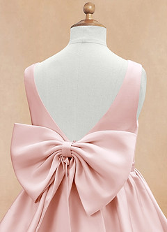 Azazie Margie Flower Girl Dresses Blushing Pink A-Line Bow Stretch Satin Dress image7