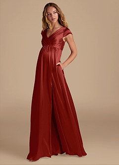 Azazie Allessia Maternity Bridesmaid Dresses A-Line Metallic Satin Floor-Length Dress image3