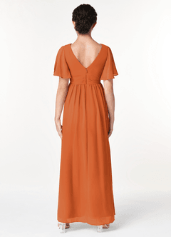 Azazie Temeka Junior Cinnamon A-Line Pleated Chiffon Dress image2