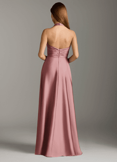 Azazie Tessie Vestidos de damas de honor Vestido de Rosa Polvorienta de Satén Elástico de Corte en A con Plisado image2