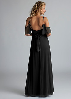 Azazie Fiena Final Sale Black A-Line V-neck Ruched Mesh Dress image3