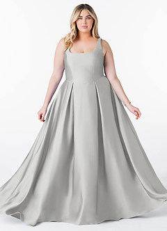 Azazie Neve Bridesmaid Dresses Silver Ball-Gown with Pockets Stretch Satin Dress image10