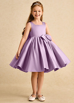 Azazie Jessie vestidos de niña de las flores Vestido de Glicinia de Satin Mate de Corte En A con Lazo image4