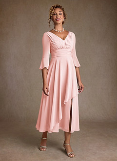 Azazie Aerynne 신부의 어머니 드레스 A라인 주름진 쉬폰 티 길이 드레스 image1