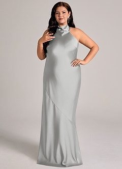 Azazie Velli Brudtärnklänningar Klä av Sjöjungfru i Stretch Satin Hög hals Silver image10