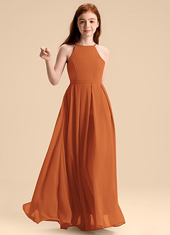 Azazie Arianthe Junior Abito A-Line in Chiffon Plissettato Cannella image6