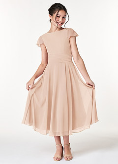 Azazie Payton Junior English Rose A-Line Bow Chiffon Dress image3