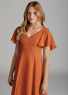 Azazie Kimber Junior Vestido de Bronceador de Gasa de Corte En A con Plisado image6