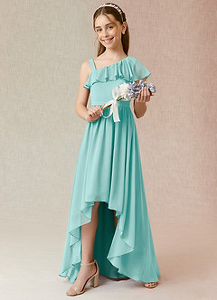 Azazie Mango Junior Aqua A-Line Ruched Chiffon Dress image2
