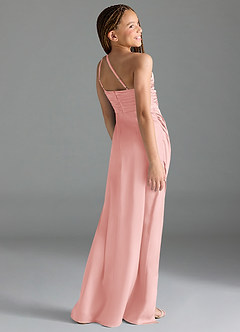 Azazie Eren Junior Powder Pink Sheath Pleated Stretch Satin Dress image5