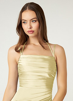 Azazie Desi Brautjungfernkleider Etui Halter Korsett Stretch-Satin Kleid Zitronensorbet image6