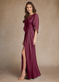 Azazie Hera Mother of the Bride Dresses Mulberry A-Line Lace Stretch Satin Dress image2