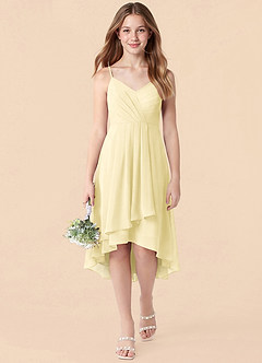 Azazie Mariam Junior Lemon Sorbet A-Line Pleated Chiffon Dress image1