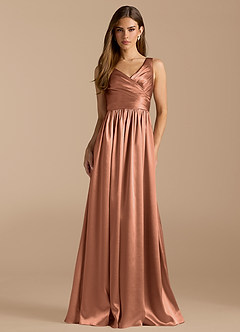 Azazie Keyla Brautjungfernkleider A-Linie Plissee Metallischer Satin Kleid Bronzer image1