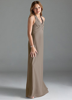 Azazie Tessie Junior Taupe A-Line Pleated Chiffon Dress image4