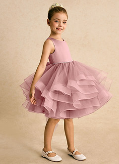 Azazie Tinie Robe Demoiselle D'honneur Fillette Robe Princesse en Tulle Nœud Rose Poussiéreuse image4