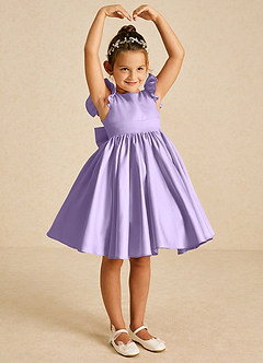 Azazie Tootsie Flower Girl Dresses Lilac A-Line Bow Matte Satin Dress image1