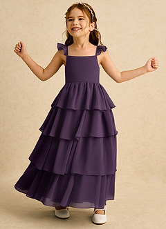 Azazie Boba vestidos de niña de las flores Vestido de Ciruela de Gasa de Corte En A con Escote Cuadrado image3