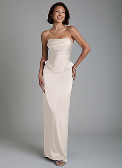 Azazie Harlow Bridesmaid Dresses White Alabaster Sheath Corset Stretch Satin Dress image5