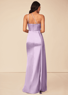Azazie Maron Bridesmaid Dresses Frosted Lilac A-Line One Shoulder Stretch Satin Dress image2
