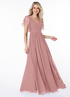 Azazie Zella Bridesmaid Dresses Dusty Rose A-Line Lace Chiffon Dress image3